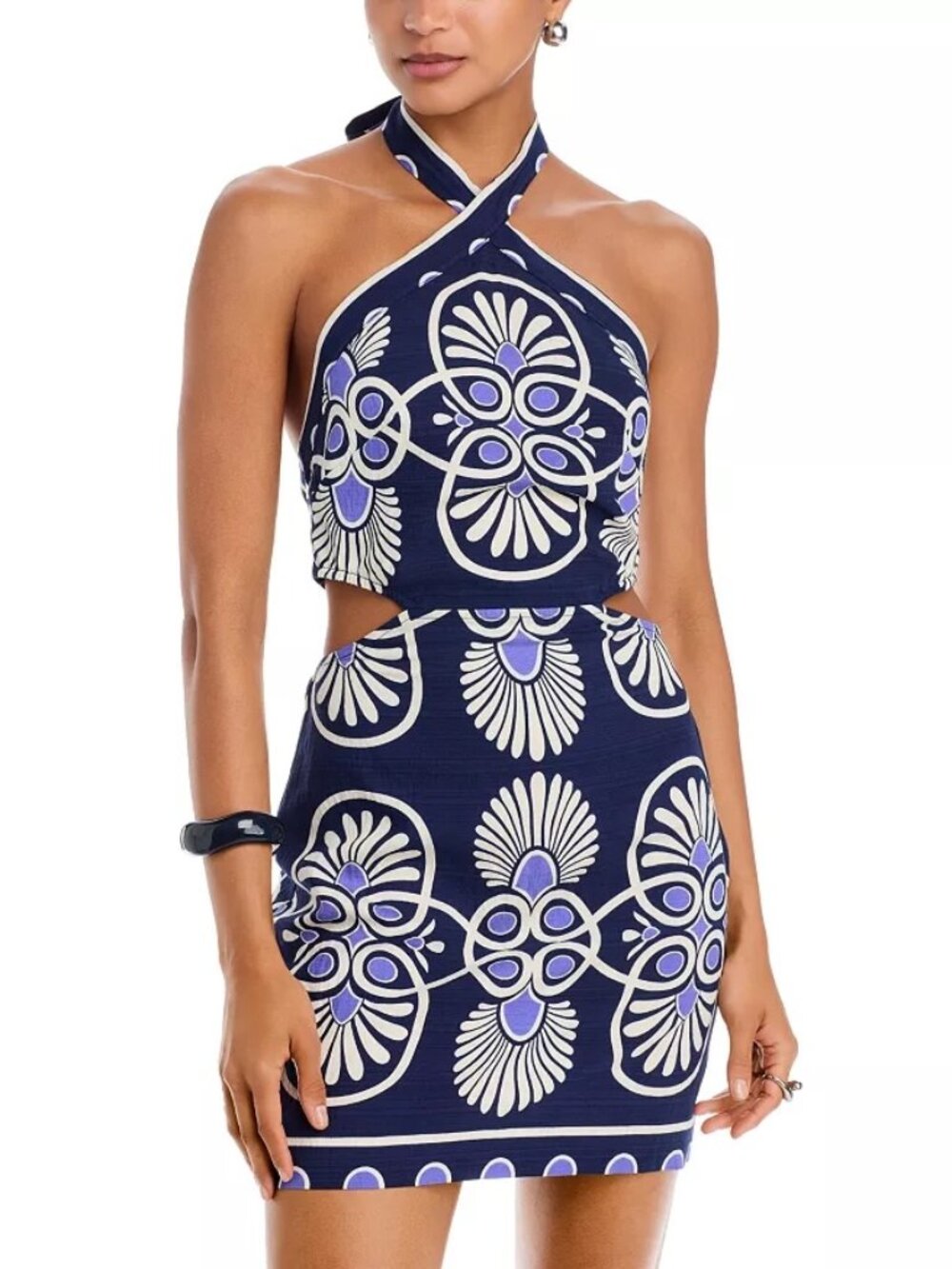 Aqua Mosaic Halter Mini Dress
